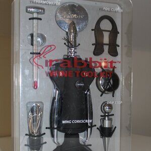 Rabbit Wine Tool Kit 8 piece Corkscrew Aerator Foil Cutter Sealer New Preserver